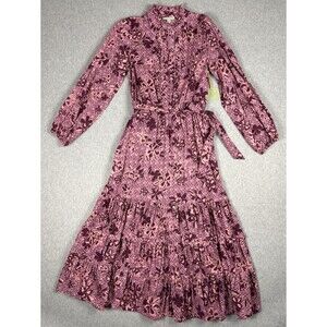 Ryegrass Floral Pink Flowy Western Long Sleeve Maxi Dress Tiered Size Medium